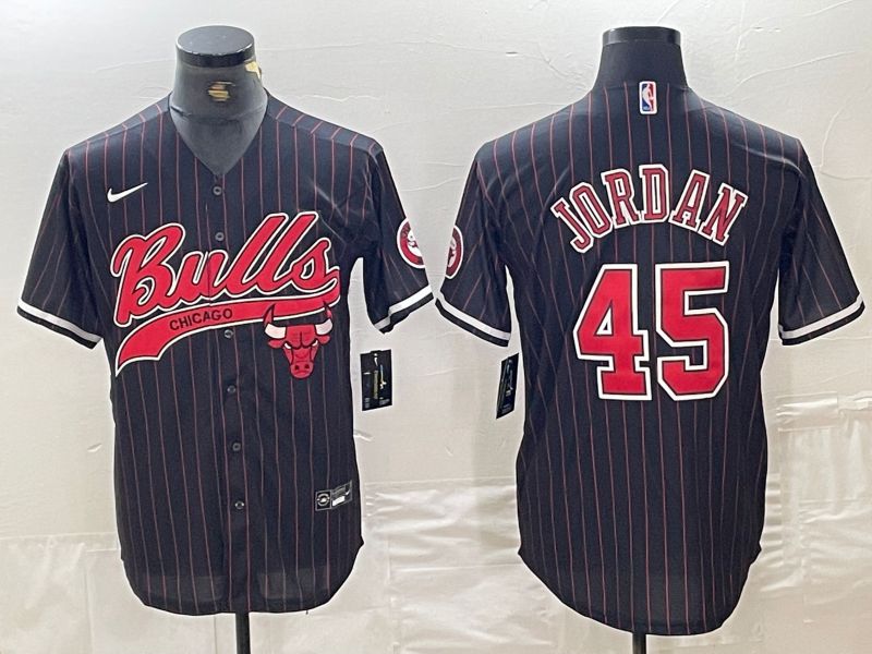 Men Chicago Bulls #45 Jordan Black stripe sign jointly 2024 Nike NBA Jersey